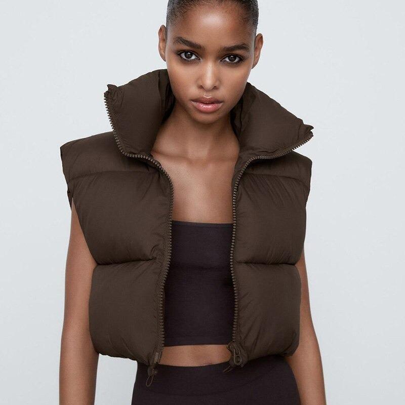 Love Tree Cropped Puffer Vest for Women in Brown