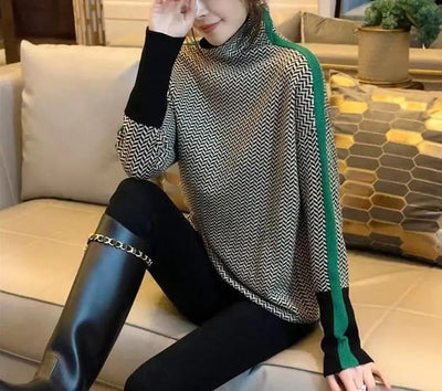 Chic Styling Mock Neck Colorblock Knit Top