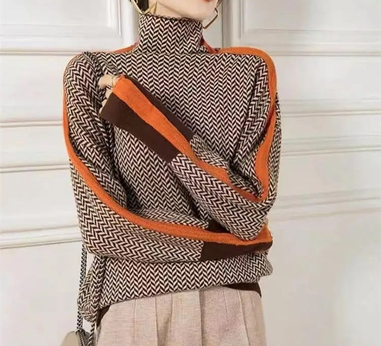 Chic Styling Mock Neck Colorblock Knit Top
