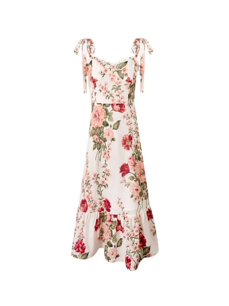 Spring For You Floral Print Tie-Strap Midi Dress