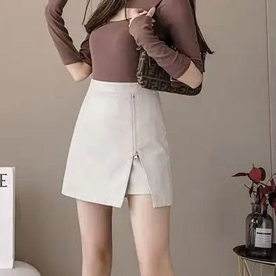 Ivettte Zipper Vegan Leather Mini Skirt