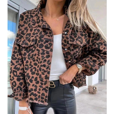Rock It Out Brown and Black Leopard Print Denim Jacket