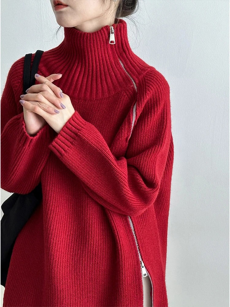 Luxurious Comfort Side Zipper Turtleneck Sweater