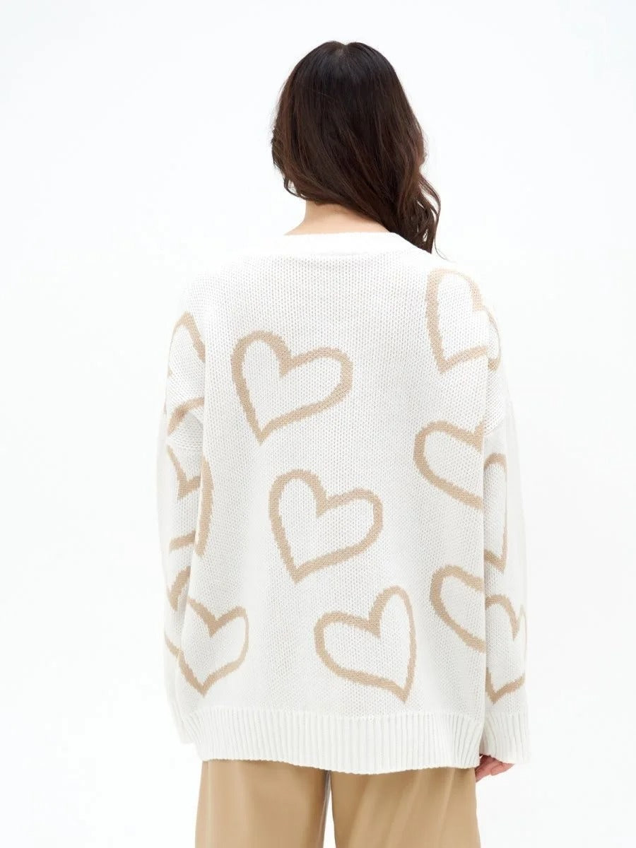 Love All Around Heart Imprint Pullover Sweater