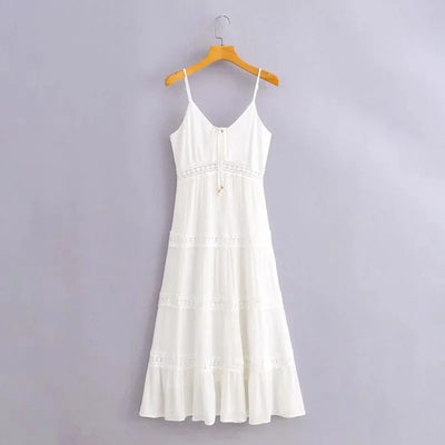 Sunbeam White Lace Tiered Midi Dress