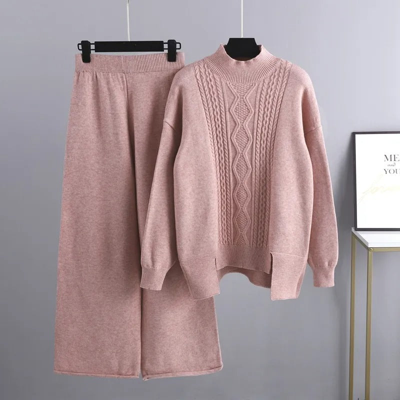 Gettin' Cozy Cable Knit Mock Pullover Sweater & Wide Leg Pants Set