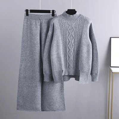 Gettin' Cozy Cable Knit Mock Pullover Sweater & Wide Leg Pants Set