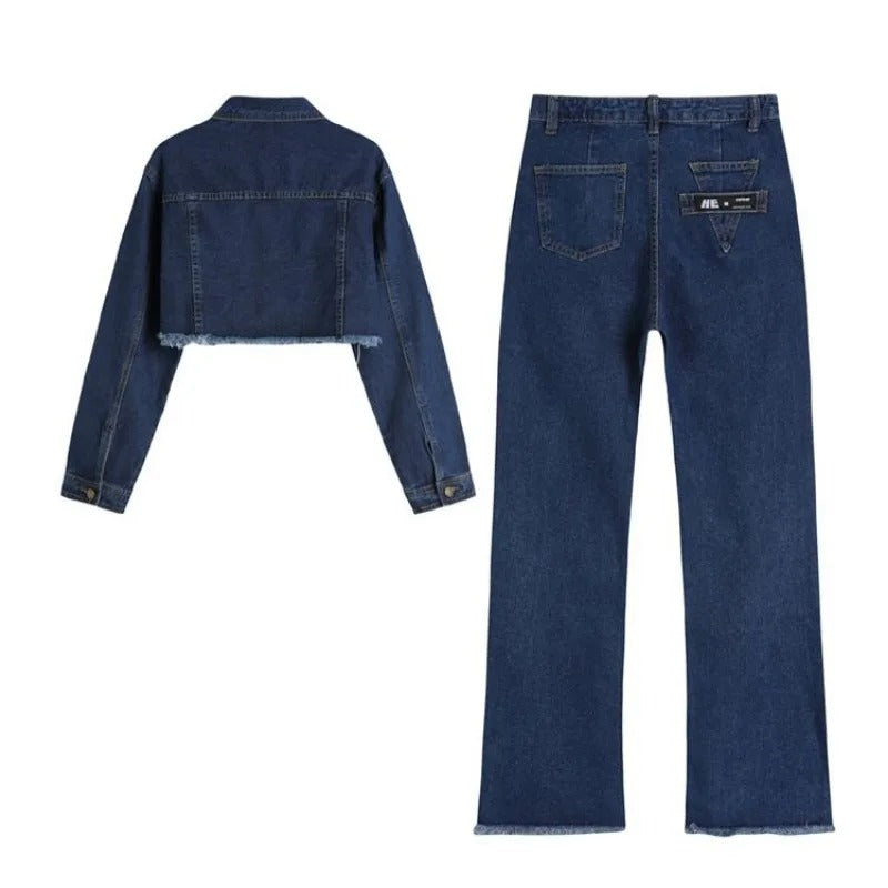 Trendy Approach Medium Wash Button-Front Denim Top and Jeans