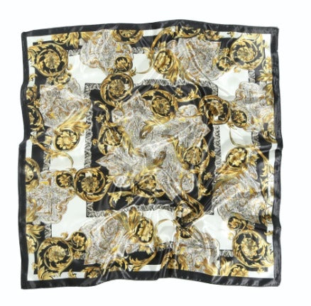 Elevated Style Black and Gold Print Handkerchief Scarf