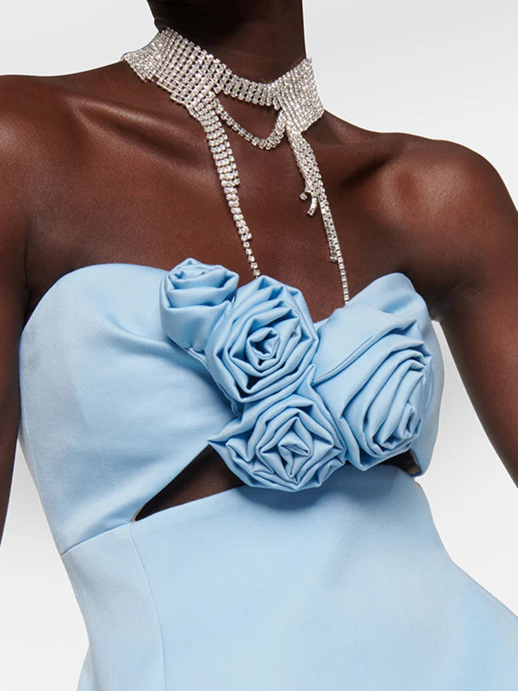 Liliane 3D Floral Applique Strapless Cutout Mini Dress