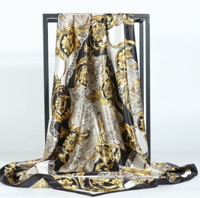 Elevated Style Black and Gold Print Handkerchief Scarf