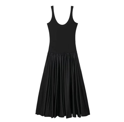 Elegant Grace Black Full Skirt Maxi Dress