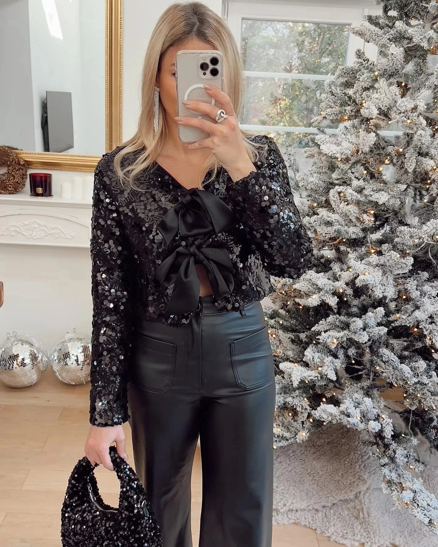 Fanciful Flair Bow Sequin Cropped Jacket Top