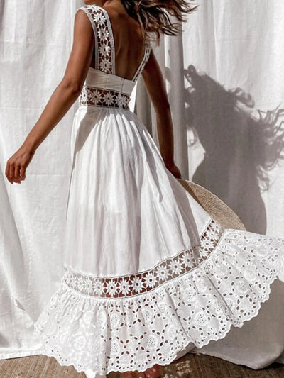 Eyelet White Lace Sleeveless Midi Dress