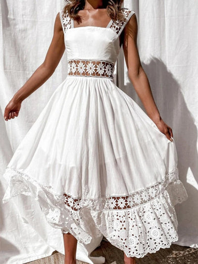 Eyelet White Lace Sleeveless Midi Dress