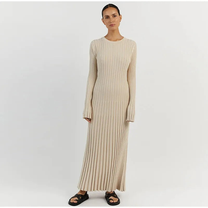 Comfy Aesthetic Ribbed Long Sleeve Maxi Sweater Dress