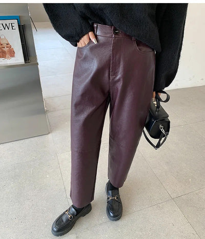 Trendsetting Attitude Vegan Leather High-Waisted Trouser Pants