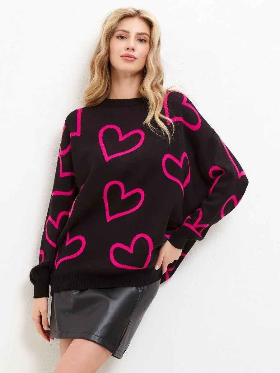 Love All Around Heart Imprint Pullover Sweater