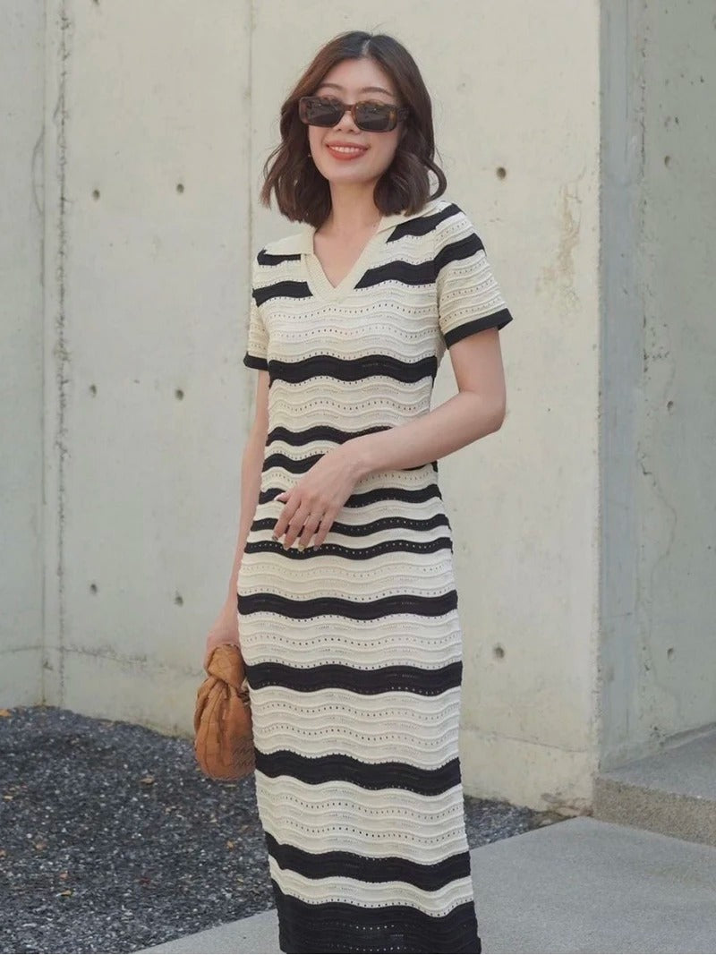 Mornings in Mykonos Wavy Stripes Knit Midi Dress