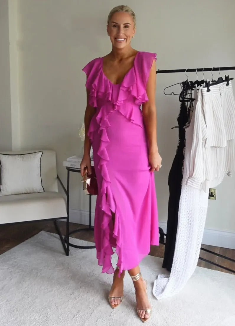 Molinetto Pink Ruffled Sleeveless Long Dress