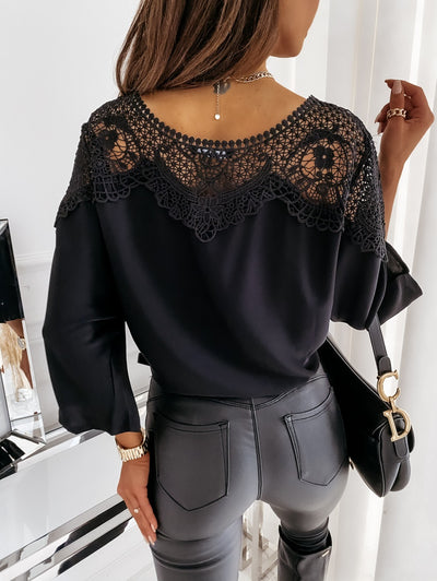 COCO Vintage Charm Lace Top Long Sleeves Tie Front Blouse