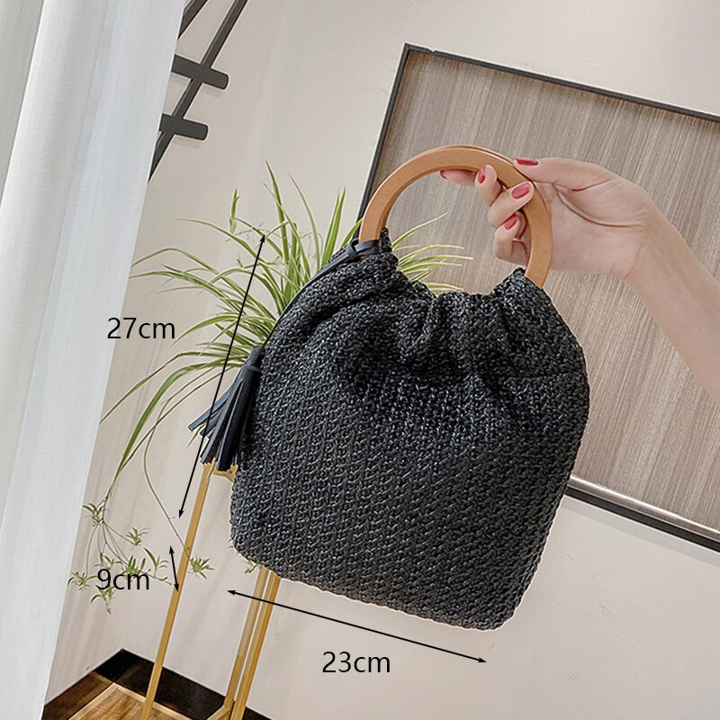 Coco Beach Sunshine Rattan Bucket Woven Handbag Bags Bucket Style / Black