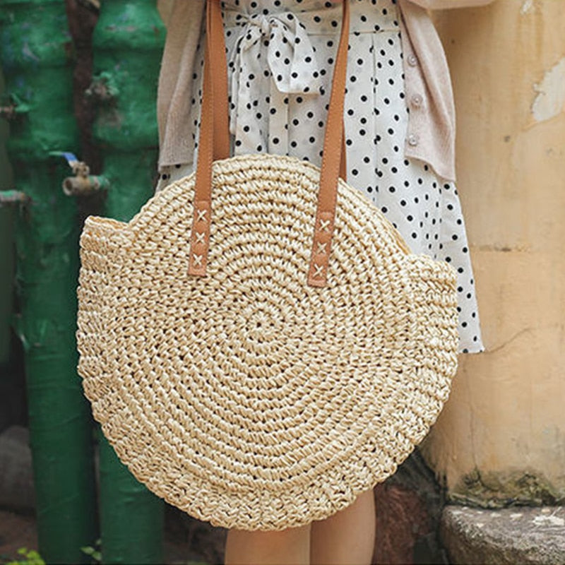 Coco Boho Summer Round Tassel Straw Crossbody Bag Bags Style 1 / Beige