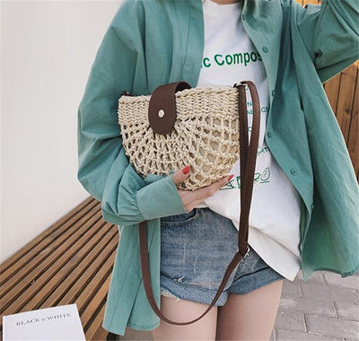 Coco Half Moon Summer Rattan Crossbody Bags Bags Style 1 / Beige