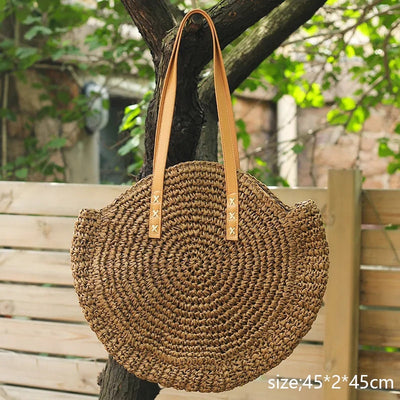 Coco Boho Summer Round Tassel Straw Crossbody Bag Bags Style 1 / Brown