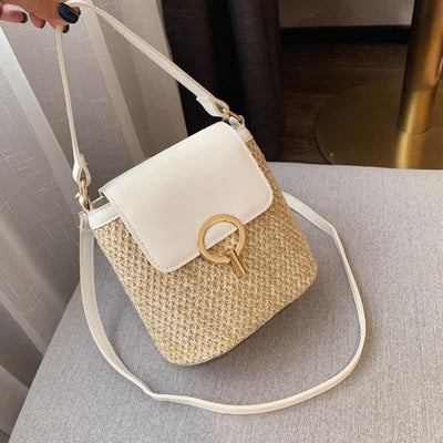 Coco Adorable Natural Woven Straw Shoulder Crossbody Bag Bags White