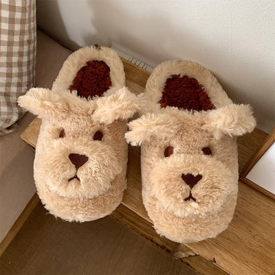 Coco Plush Puppy Fluffy Slippers Beige / 36-37