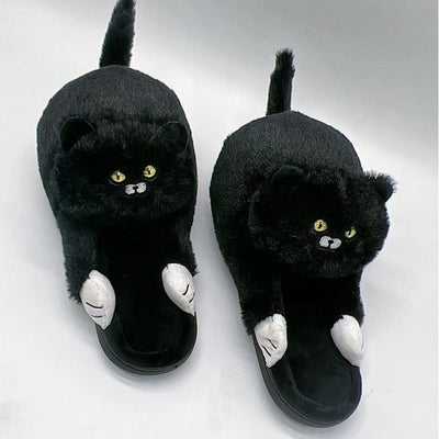 Coco Cuddly Hug Cat Comfy Slippers Black / 36-37