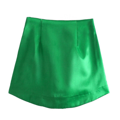 Coco High Street Satin Side Zipper Mini Skirt bottoms Emerald Green / S