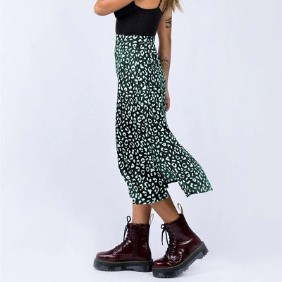 Coco Set a Trend Leopard Print Midi Skirt bottoms Green / S
