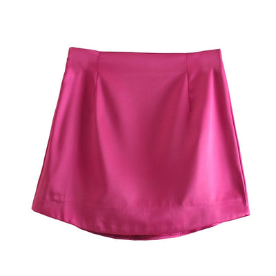 Coco High Street Satin Side Zipper Mini Skirt bottoms Hot Pink / S