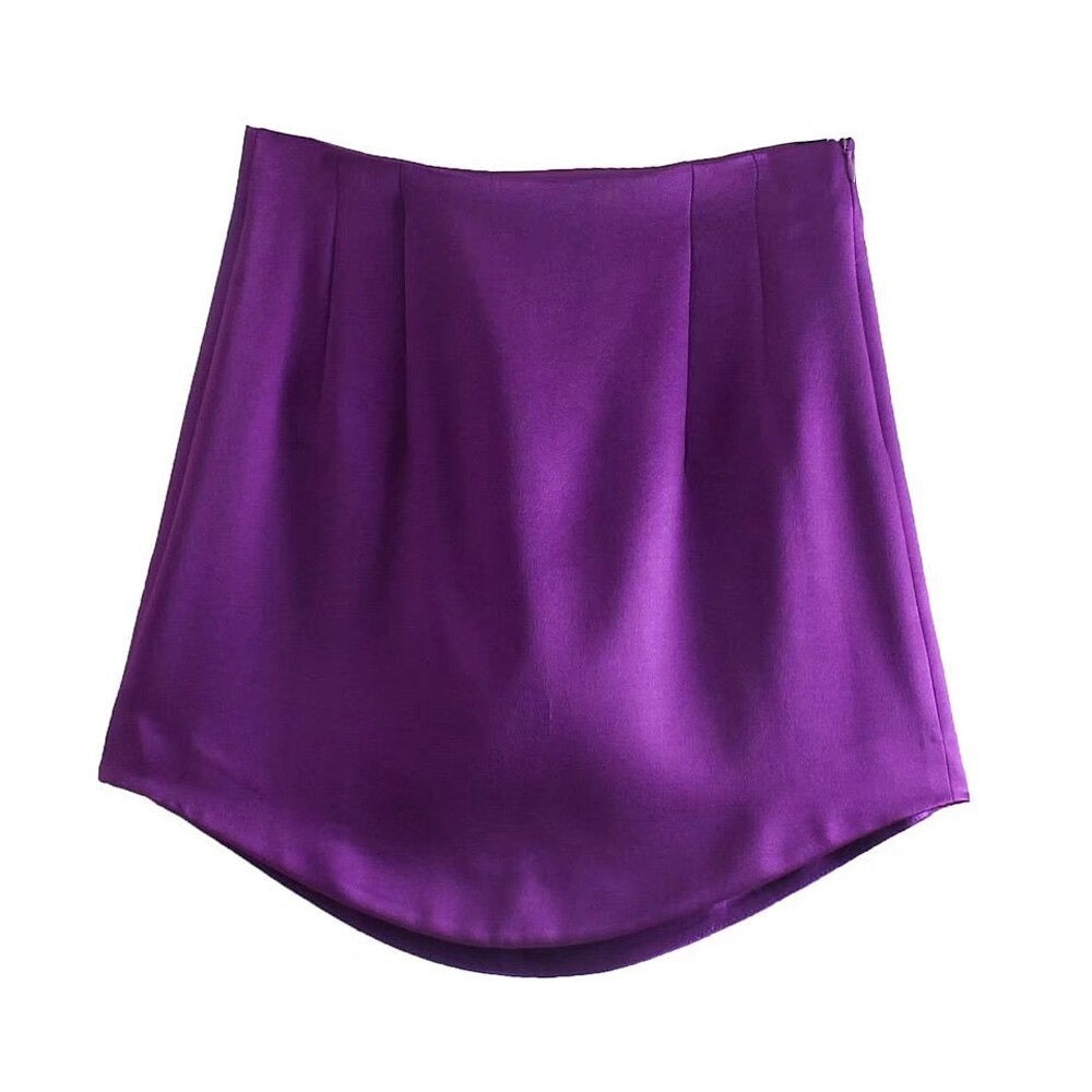 Coco High Street Satin Side Zipper Mini Skirt bottoms Purple / S