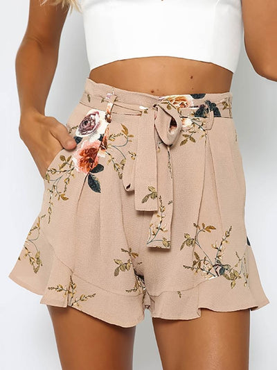 Coco Khaki floral print crepe shorts bottoms S
