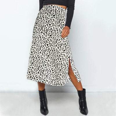 Coco Set a Trend Leopard Print Midi Skirt bottoms White / S