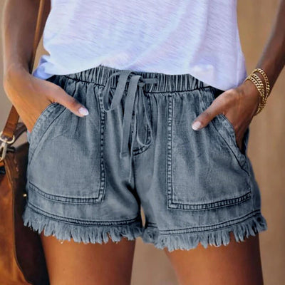 Coco Boho Tassel Soft Denim Shorts bottoms XS / Dark blue