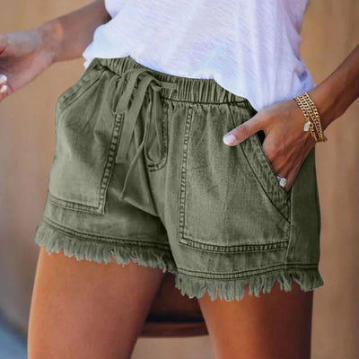 Coco Boho Tassel Soft Denim Shorts bottoms XS / Olive