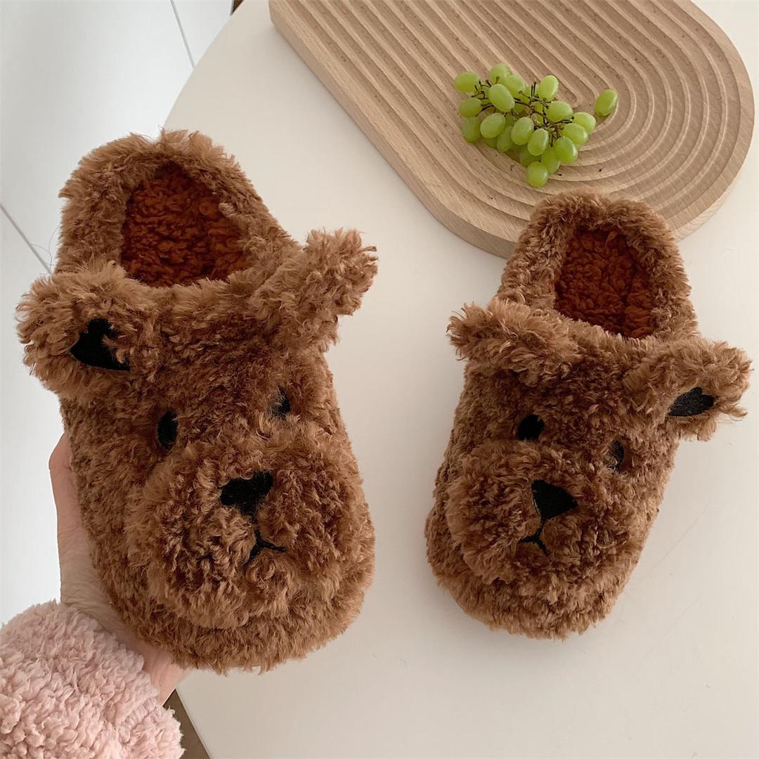 Coco Plush Puppy Fluffy Slippers Brown / 36-37