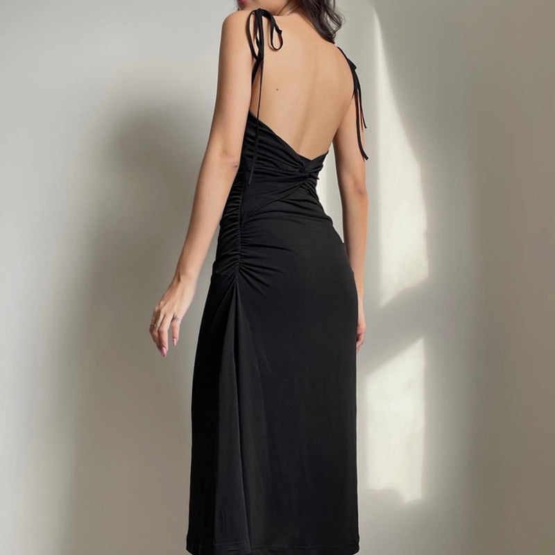Coco Basic With a Twist Ruched Sides Backless Midi Dress Coco dress