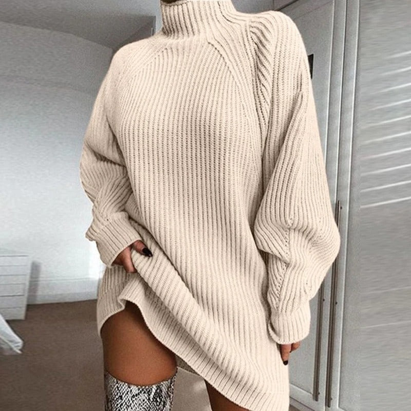 Coco Snuggle Up Mock Turtleneck Mini Sweater Dress Coco dress Beige / One-Size