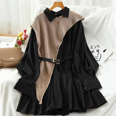 Coco 2 Piece Flowy Shirt Dress with Asymmetrical Vest Coco dress Black / One-Size