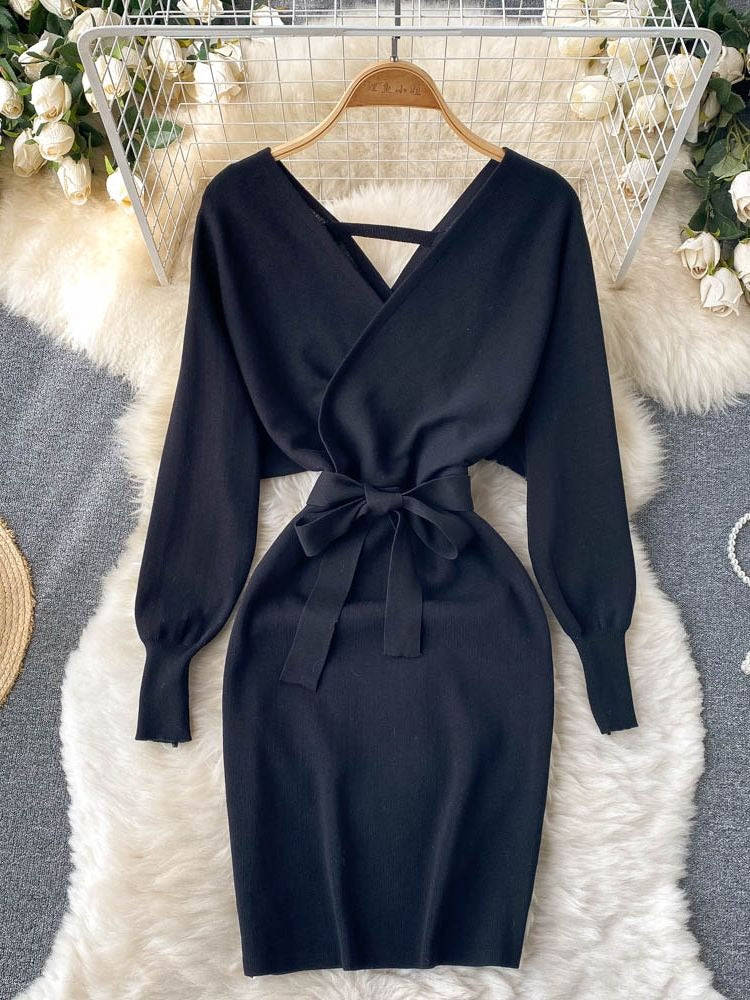 Coco Fall Favorites Wrap Sweater Mini Dress Coco dress Black / One-Size