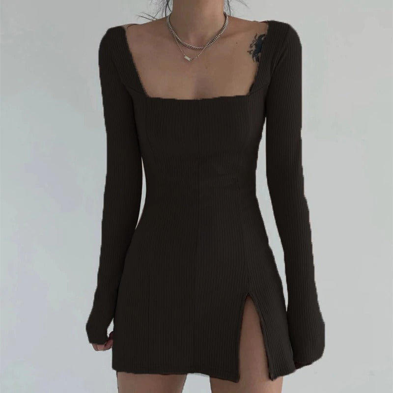 Coco Ribbed Square Neck Bodycon Dress Coco dress Black / S