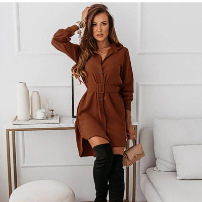 Coco Have Harmony Mini belted shirt Dress Coco dress Brown / XL