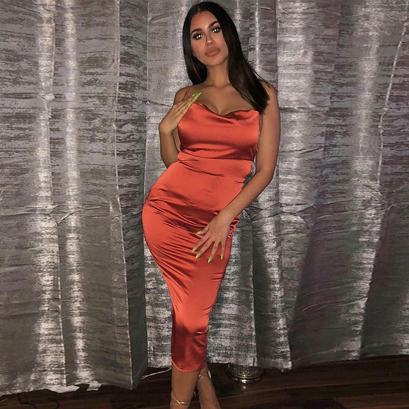 Coco Moment of Chic Satin Backless Midi Dress Coco dress Coral Red / S