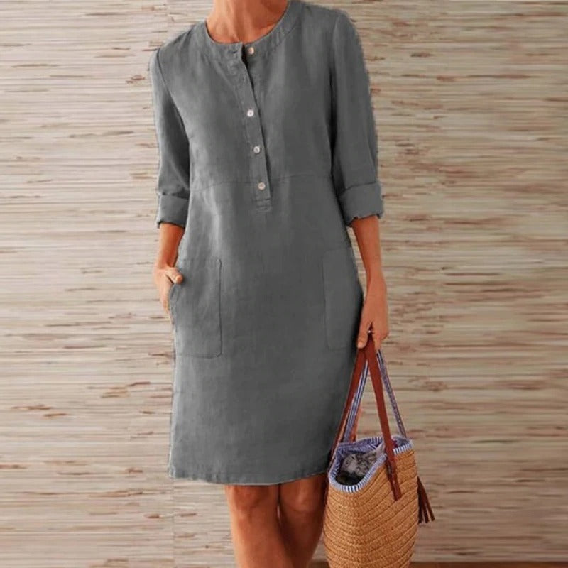 Coco Classic Linen Style Knee Length Dress Coco dress Dark Grey / S