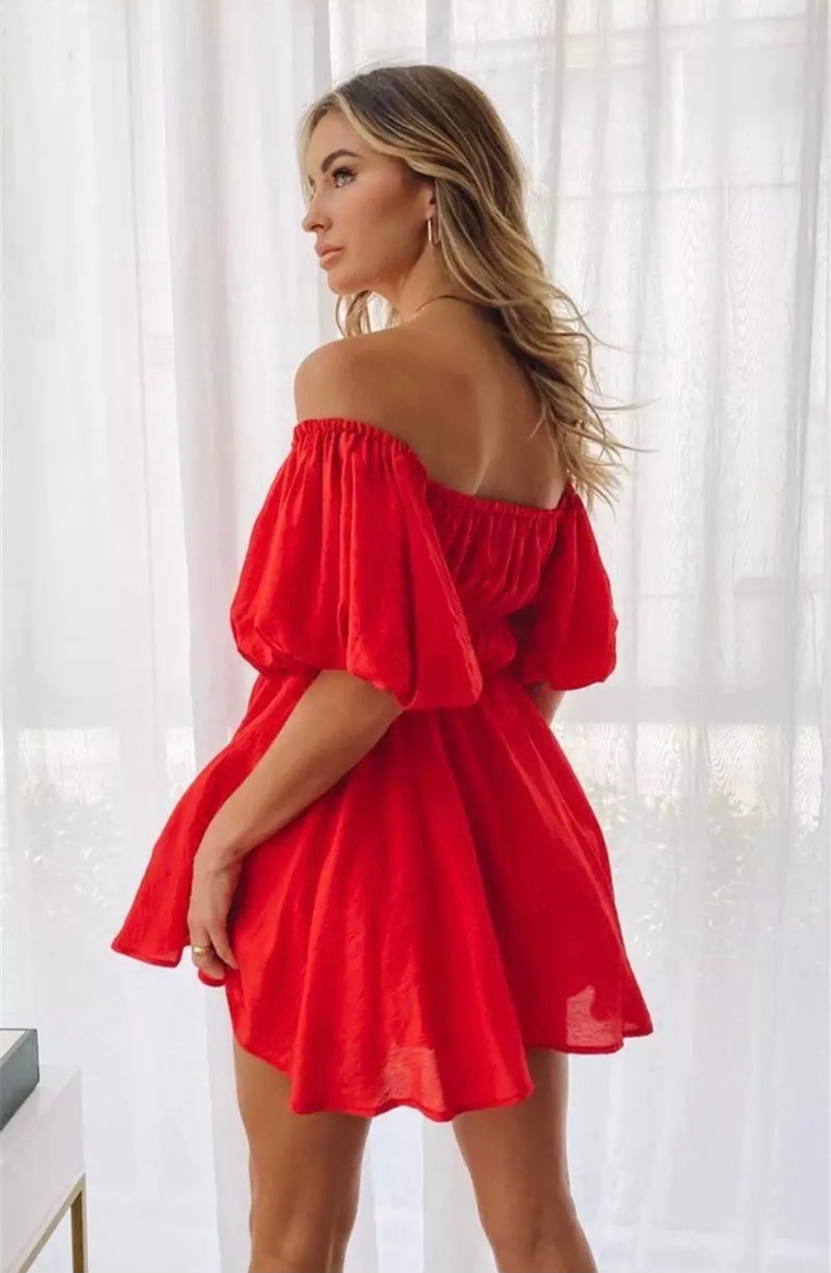 Coco Fit and Flare Off Shoulder Puff Sleeves Mini Dress Coco dress